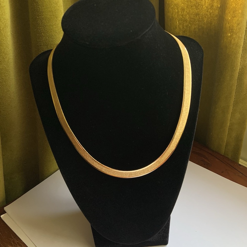 VTG 9mm Italian Gold Over Sterling Silver Herringbone 18in Necklace 28g ITAOR